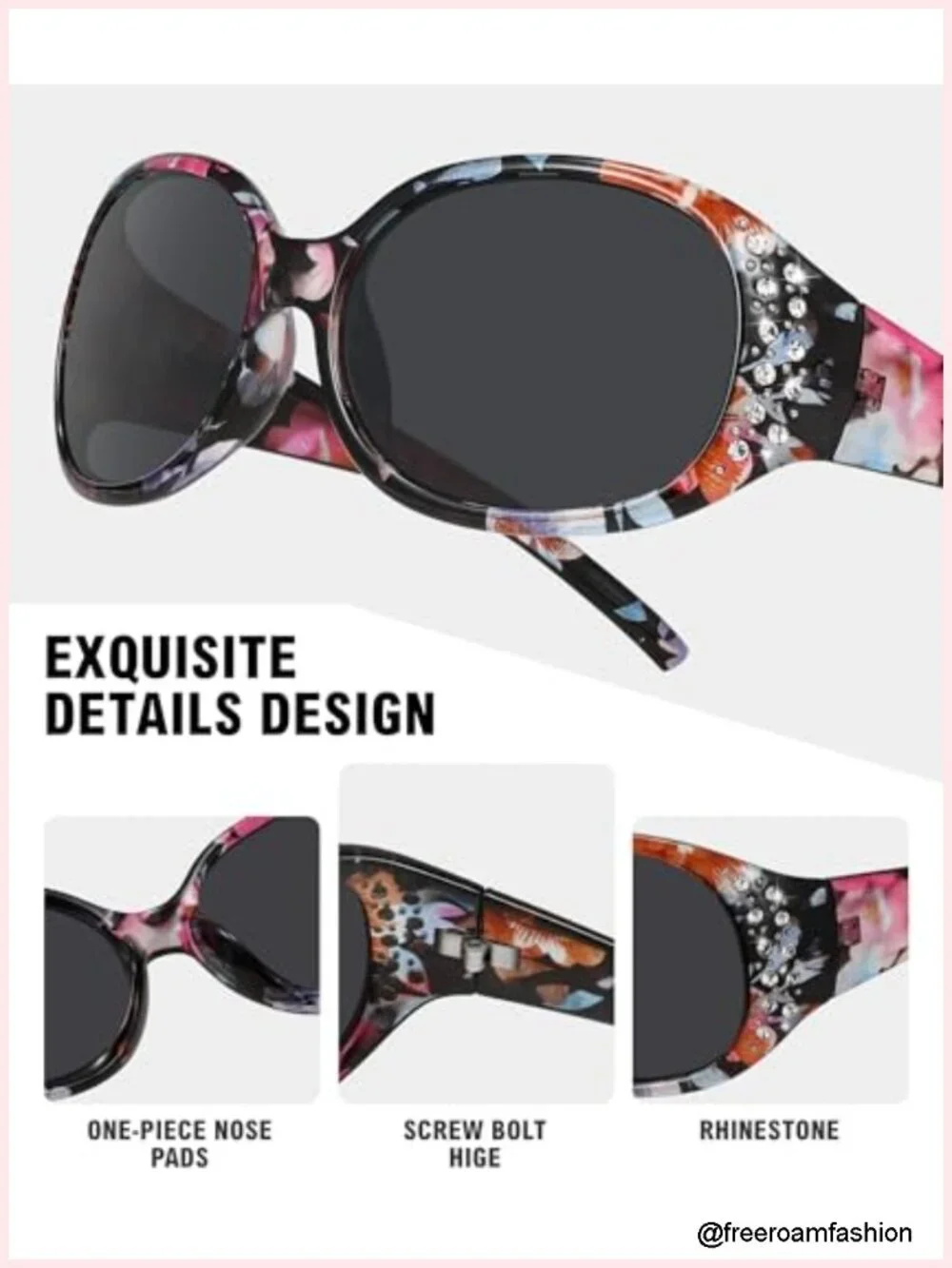 Retro Rhinestone Sunglasses with Polarized TAC Lens UV Protection for Driving
